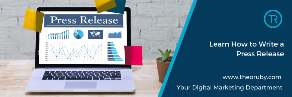 Learn How to Write a Press Release - computer on a desk that shows press release words