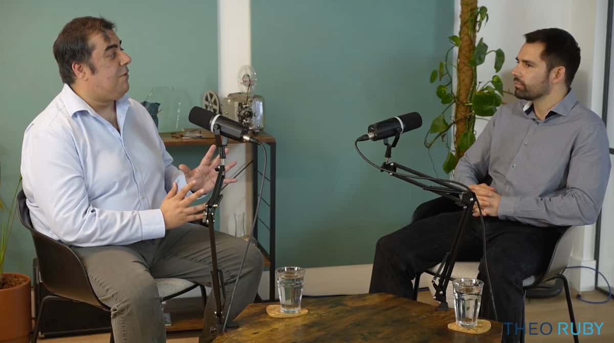 Theo Ruby being interviewed on the Small Business Power Hour podcast in Chiswick