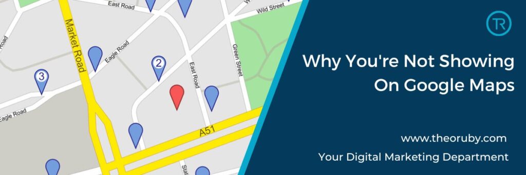 Why is my business not showing up on Google Maps, shown by map pins with one business marked in red