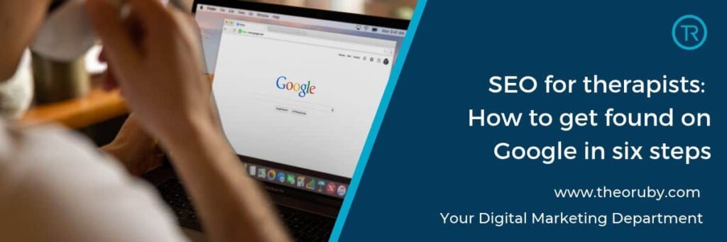 Therapist reviewing Google search results for their private practice website on a laptop