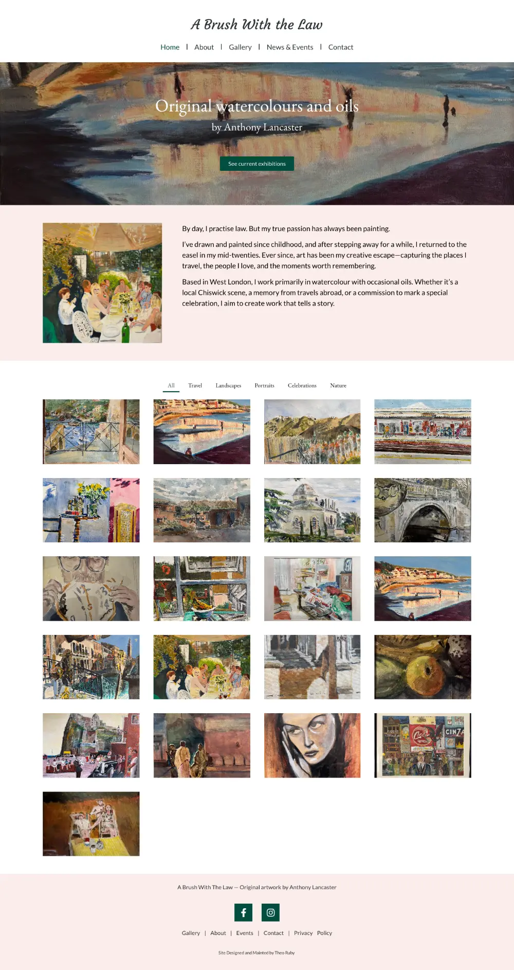 Screenshot of the whole A Brush With the Law home page