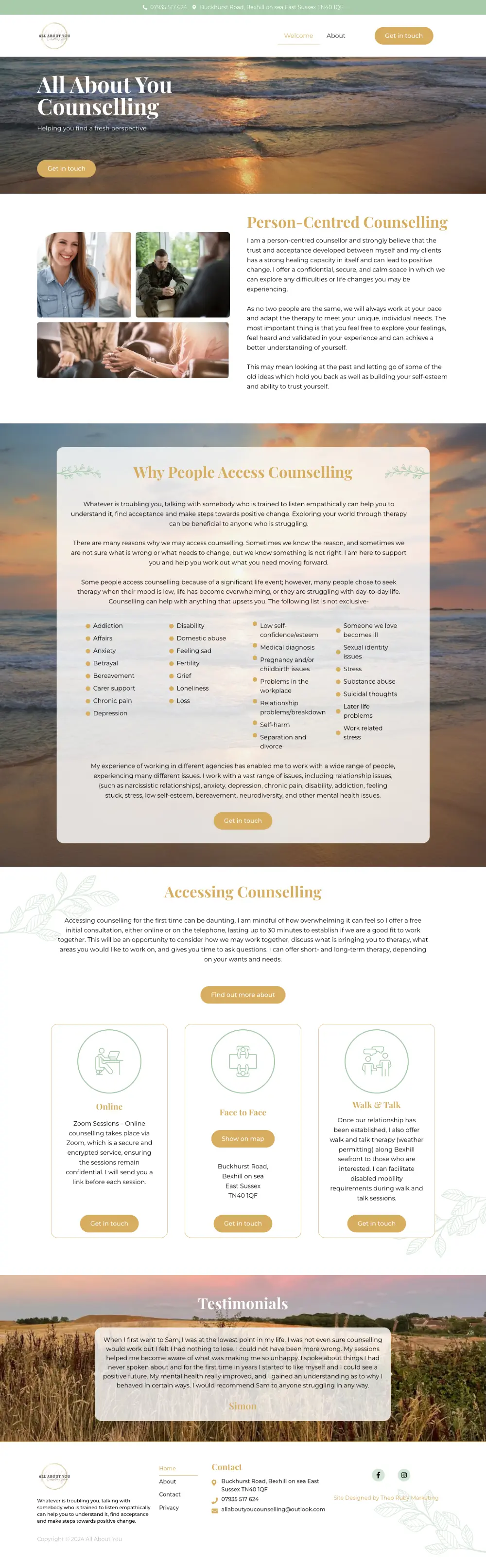 Screenshot of the whole All About You Counselling home page