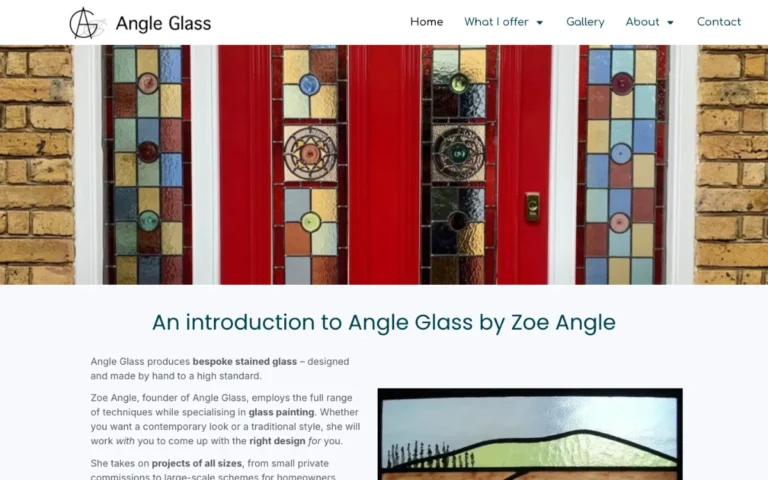 Home page of the Angle Glass website