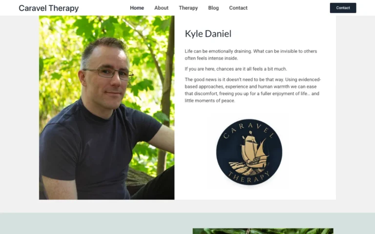 Home page of the Caravel Therapy website