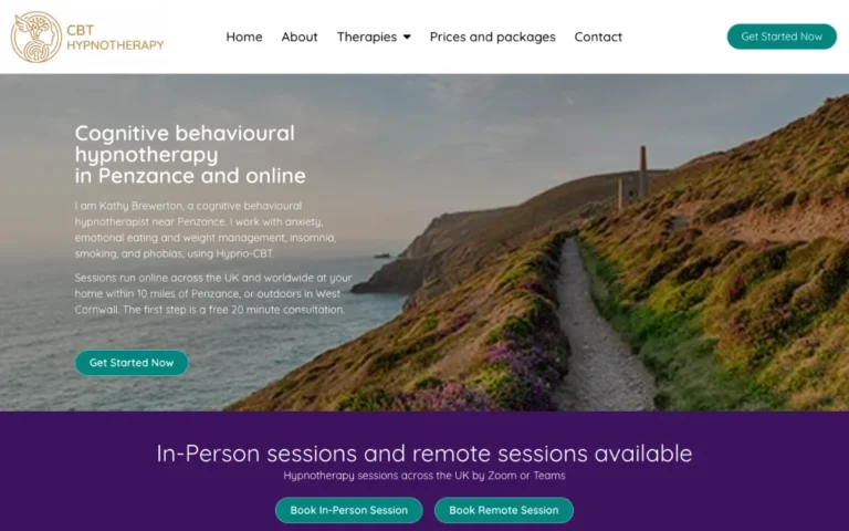 Home page of the CBT Hypnotherapy website