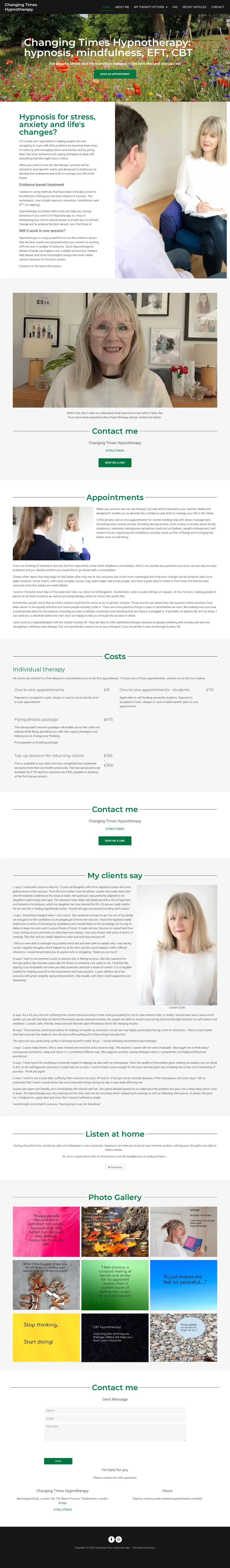 Screenshot of the whole Changing Times Hypnotherapy home page