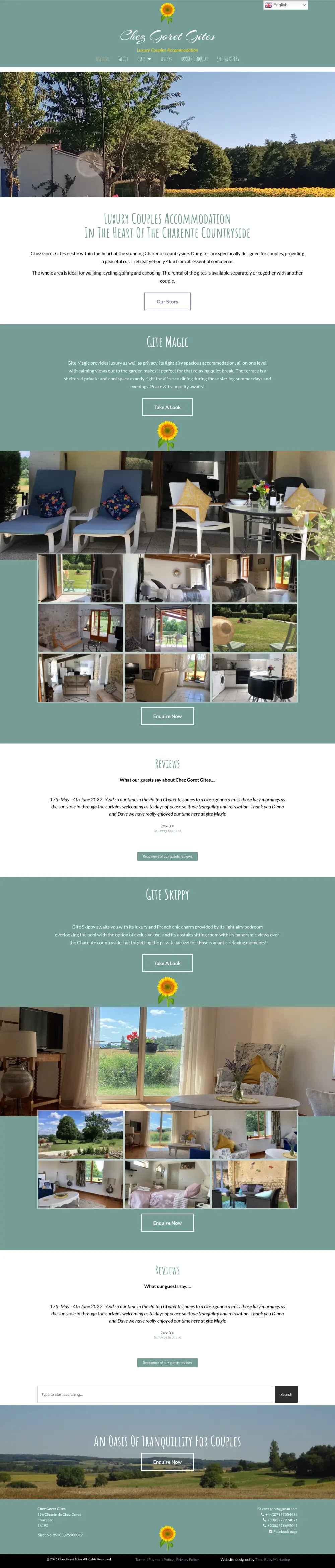Screenshot of the whole Chez Goret Gites home page