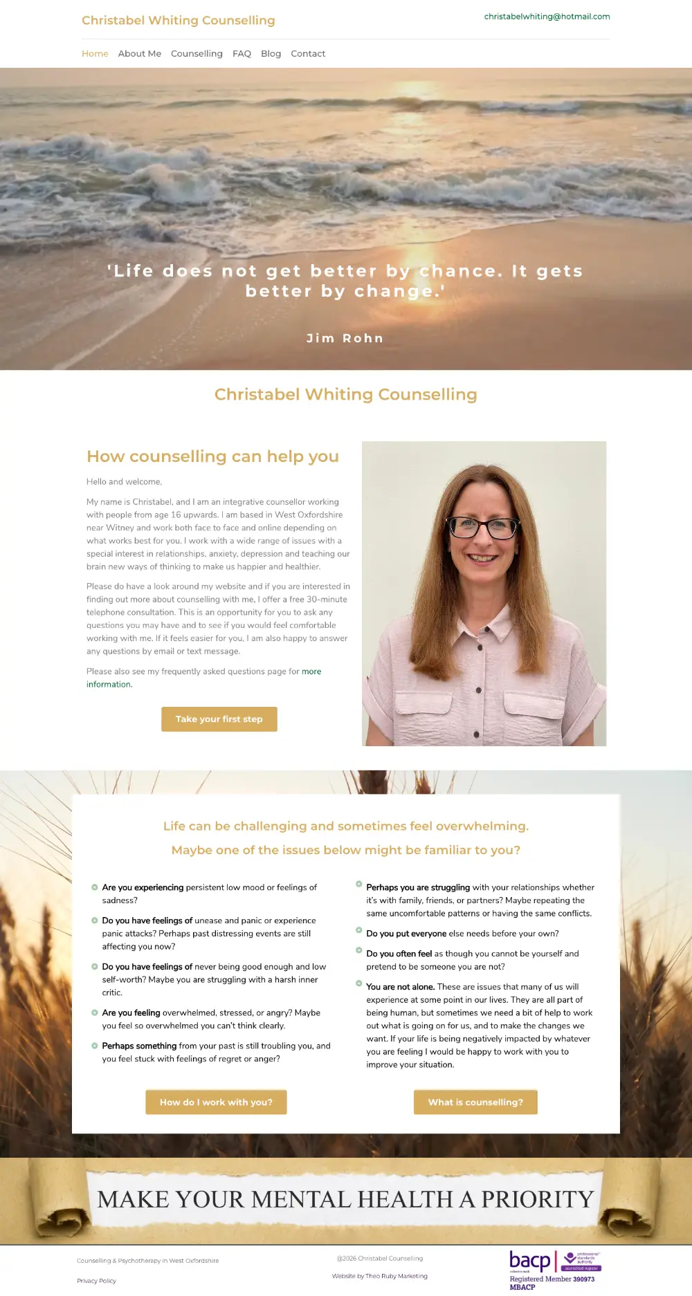 Screenshot of the whole Christabel Whiting Counselling home page