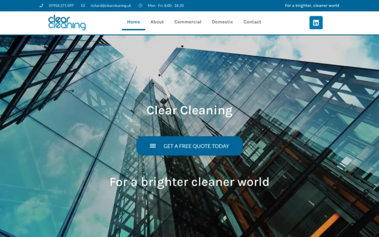 Home page of the Clear Cleaning website