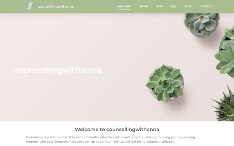 Home page of the Counselling with Anna website
