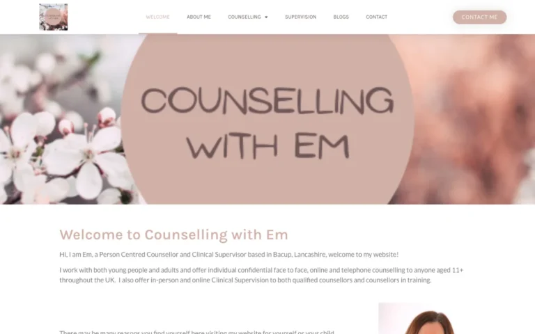 Home page of the Counselling With Em website