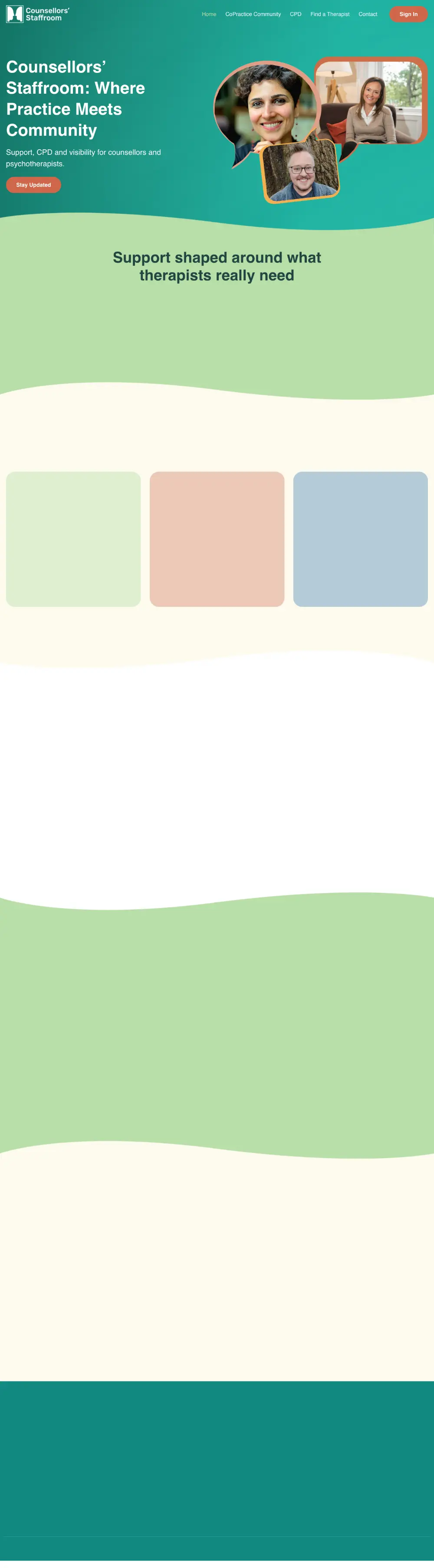 Screenshot of the whole Counsellors' Staffroom home page
