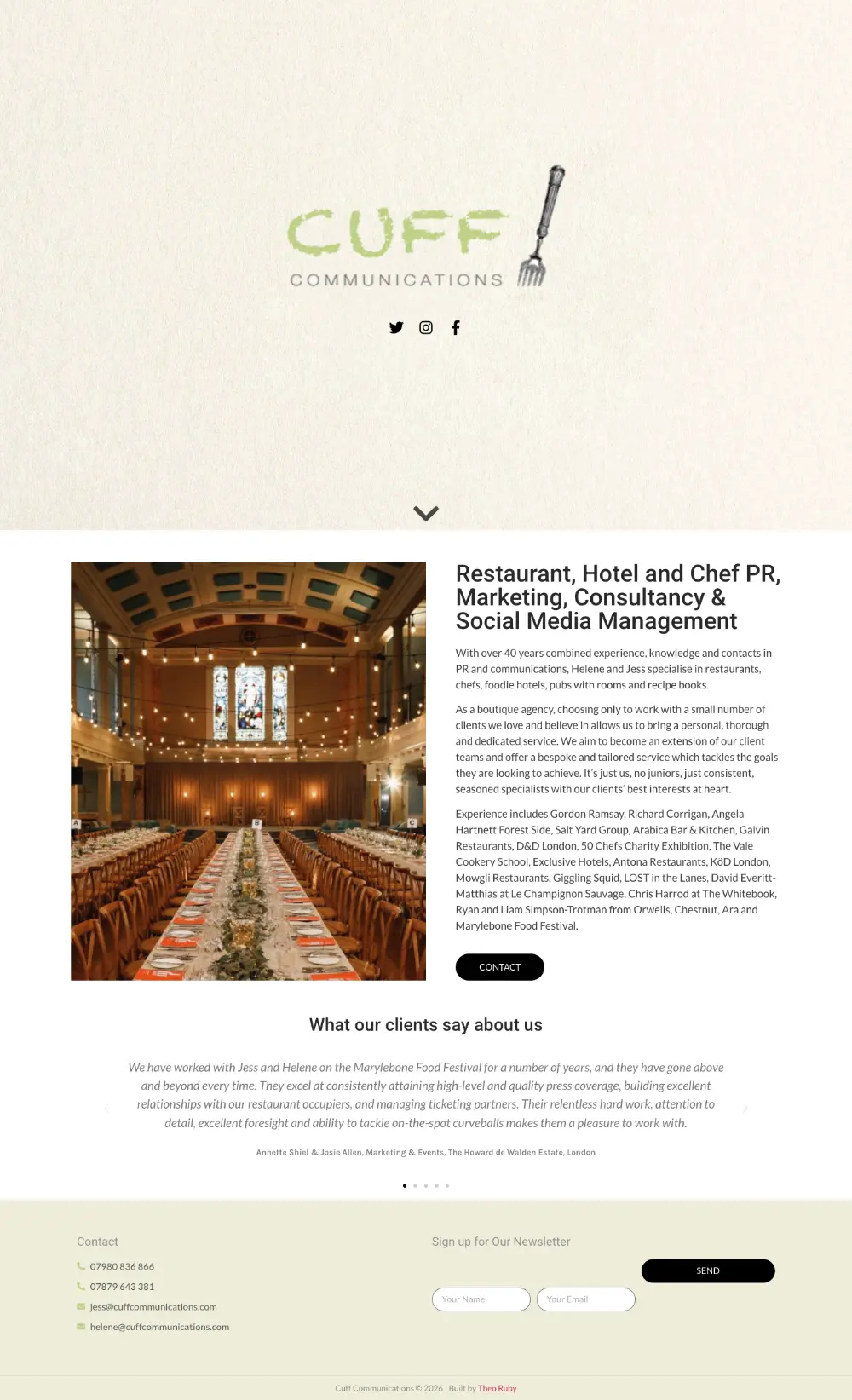 Screenshot of the whole Cuff Communications home page