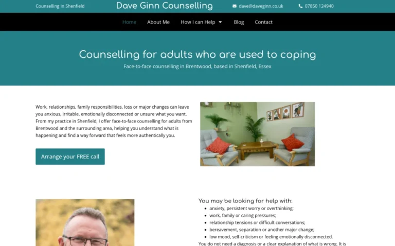 Home page of the Dave Ginn Counselling website