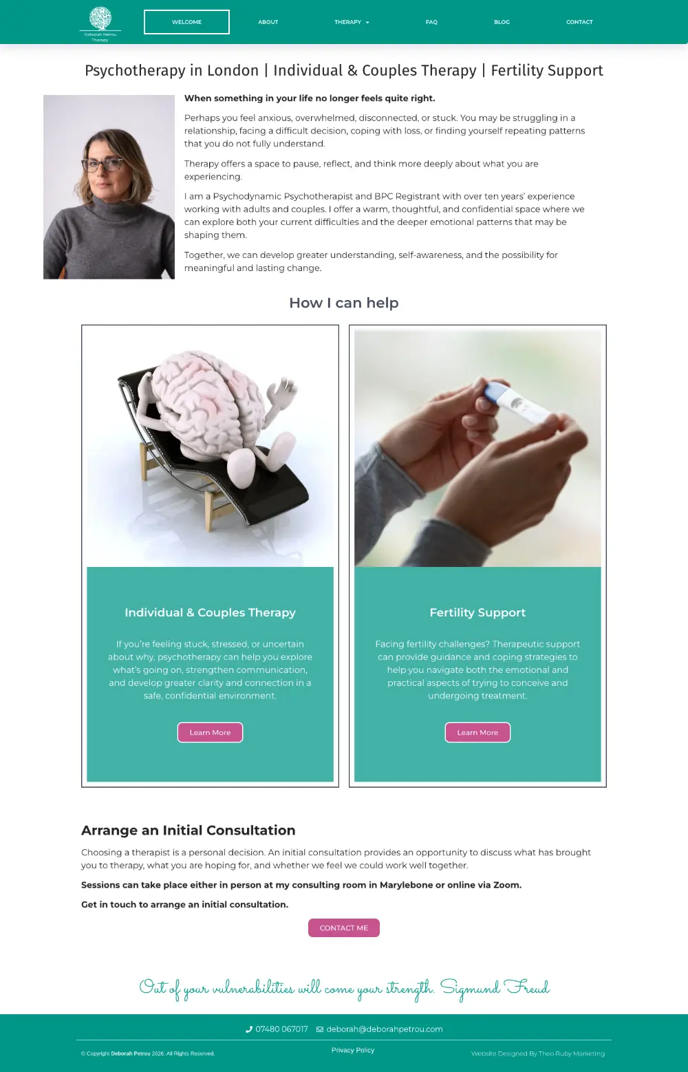 Screenshot of the whole Deborah Petrou Therapy home page