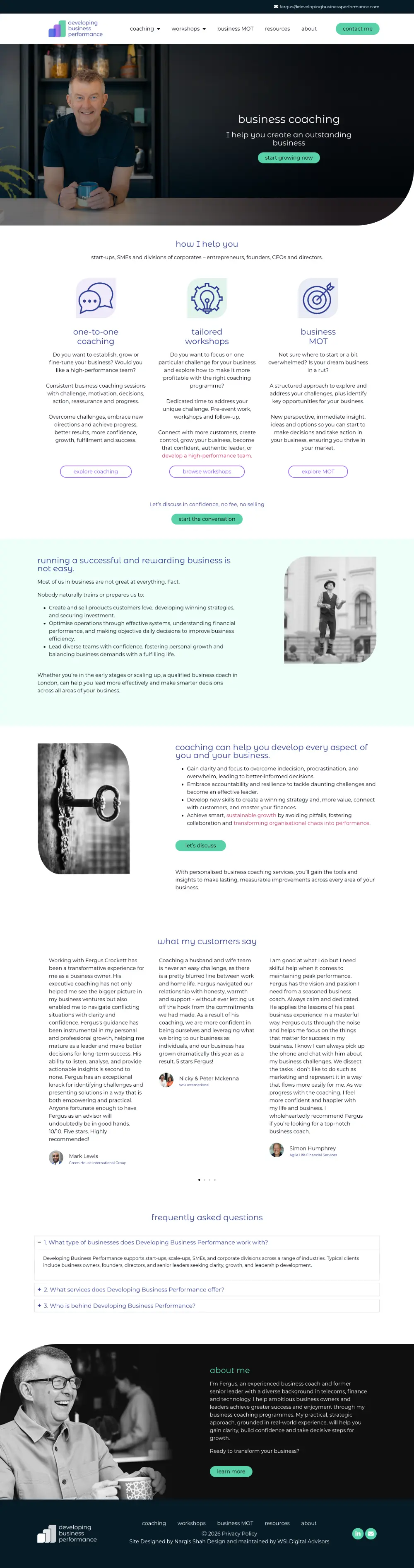 Screenshot of the whole Developing Business Performance home page