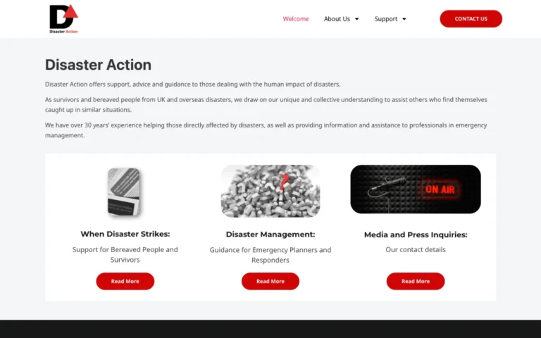 Home page of the Disaster Action website