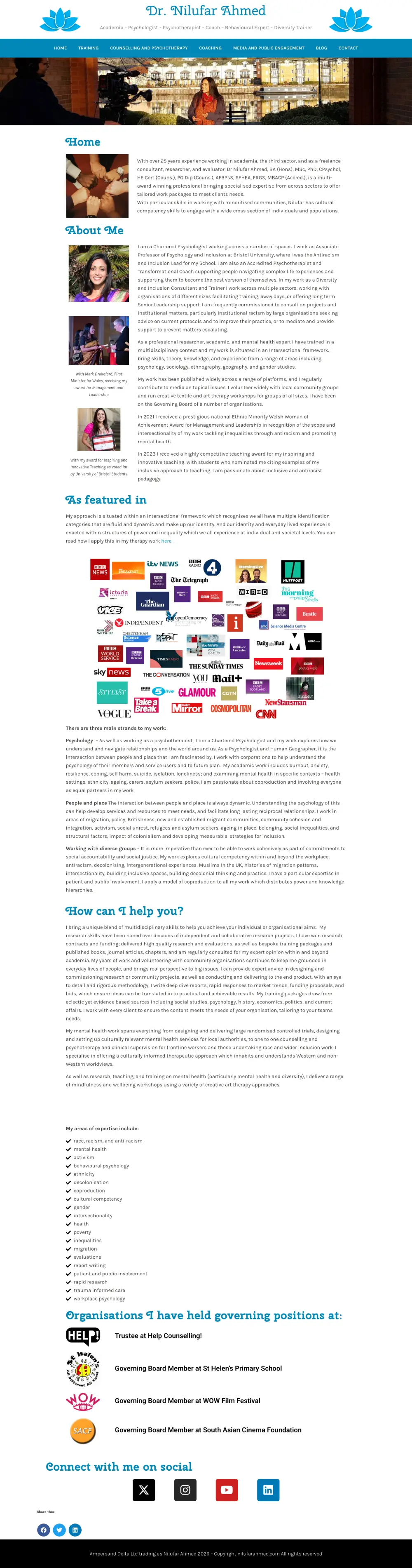 Screenshot of the whole Dr Nilufar Ahmed home page