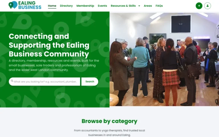 Home page of the Ealing Business website