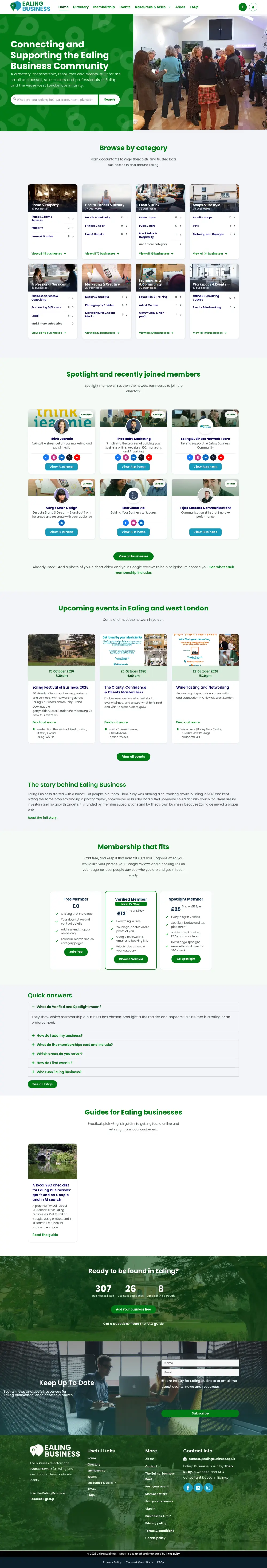Screenshot of the whole Ealing Business home page