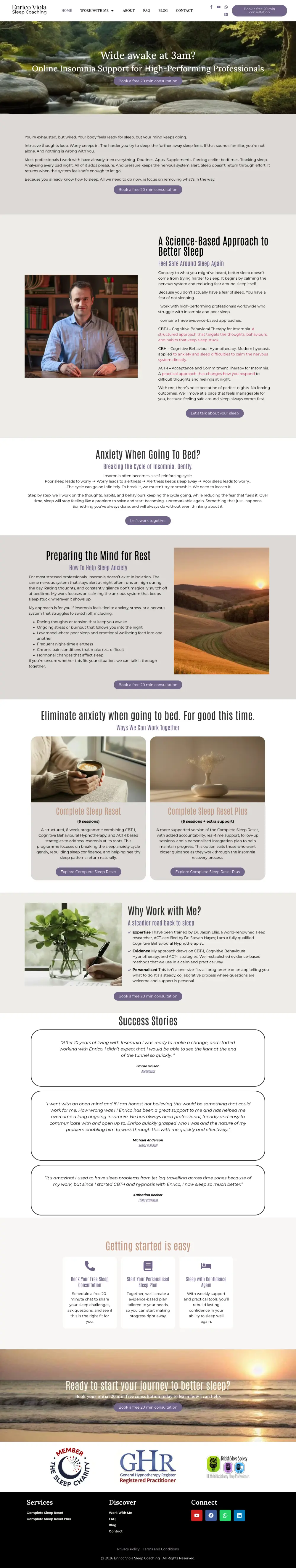 Screenshot of the whole Enrico Viola Sleep Coaching home page