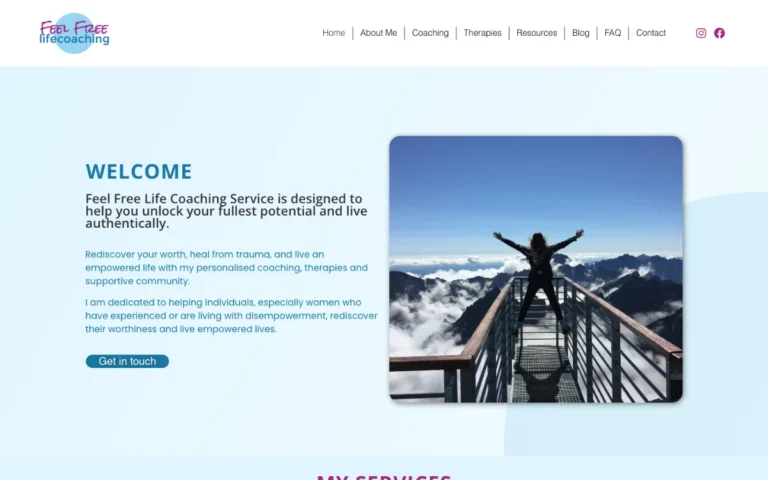 Home page of the Feel Free Life Coaching website