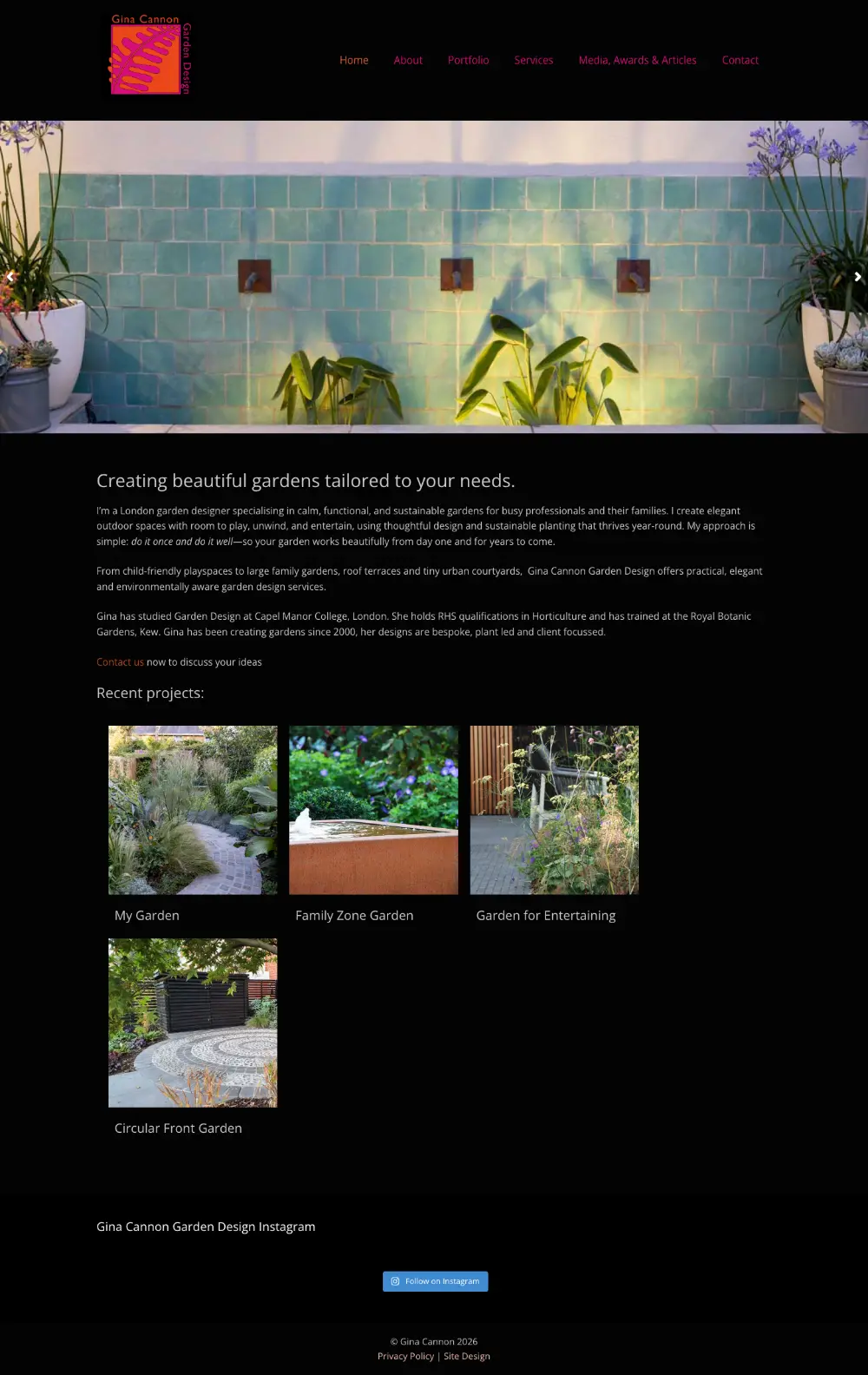Screenshot of the whole Gina Cannon Garden Design home page