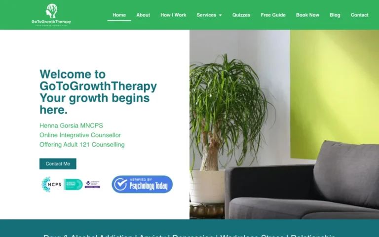 Home page of the GoToGrowth Therapy website
