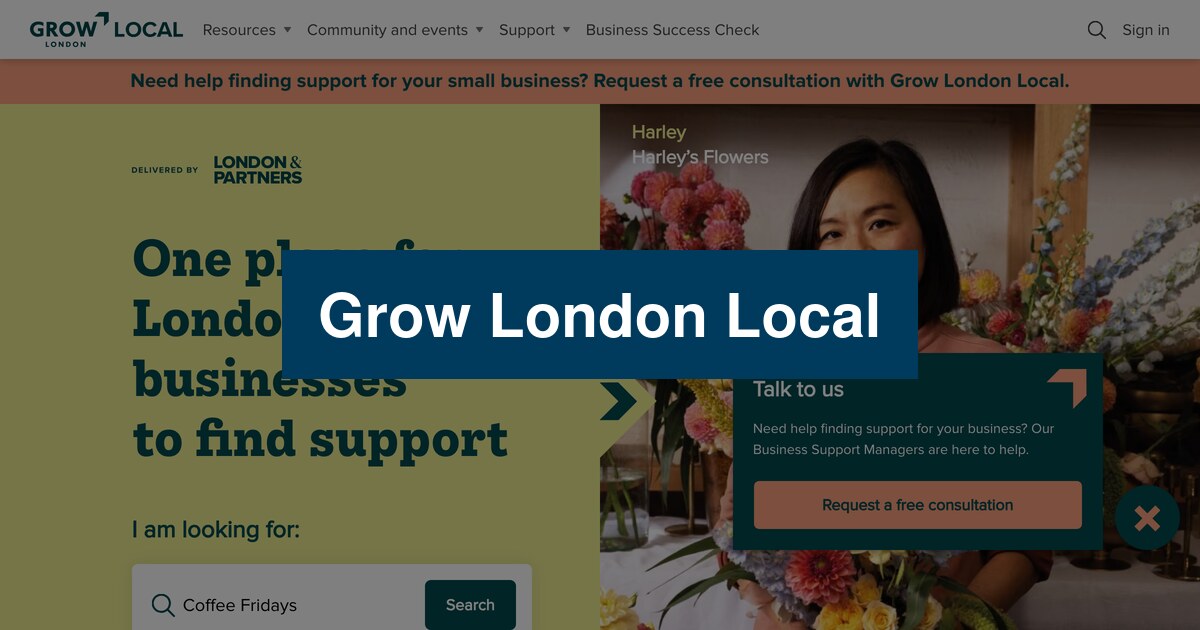 Grow London Local website homepage, tinted blue with the name Grow London Local on top