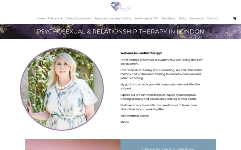 Home page of the Heartful Therapy website
