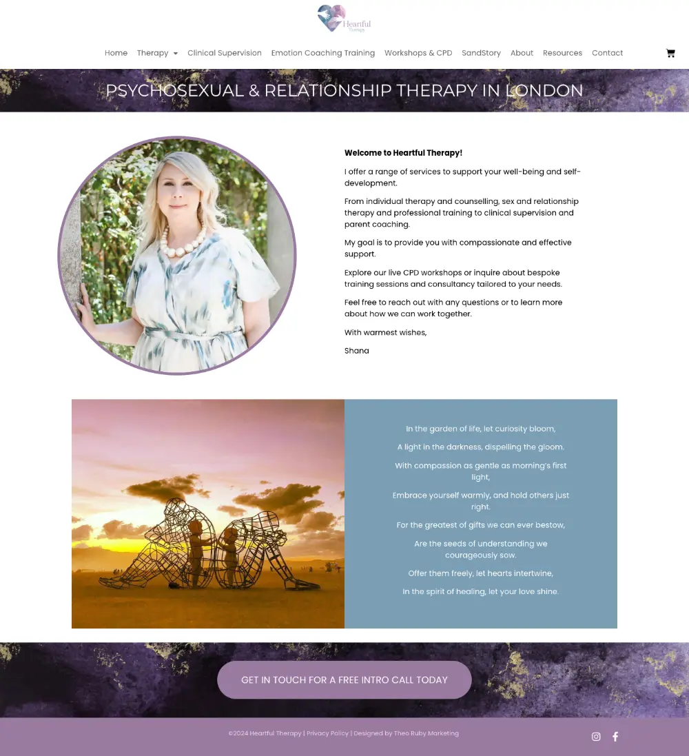 Screenshot of the whole Heartful Therapy home page