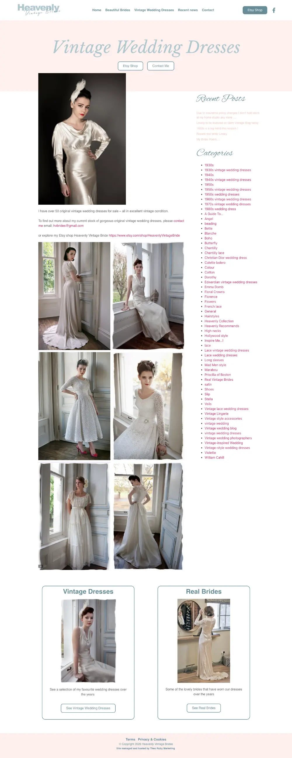 Screenshot of the whole Heavenly Vintage Brides home page