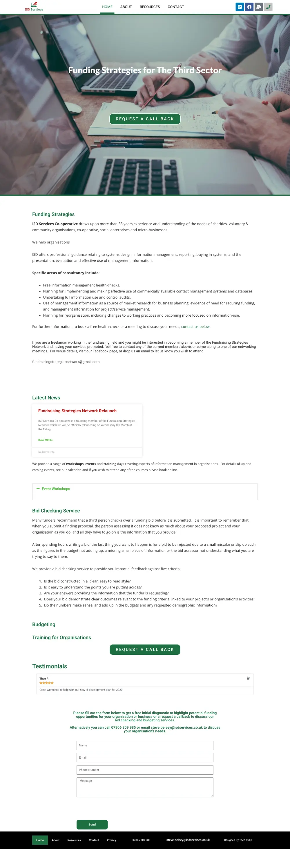 Screenshot of the whole ISD Services Co-operative home page