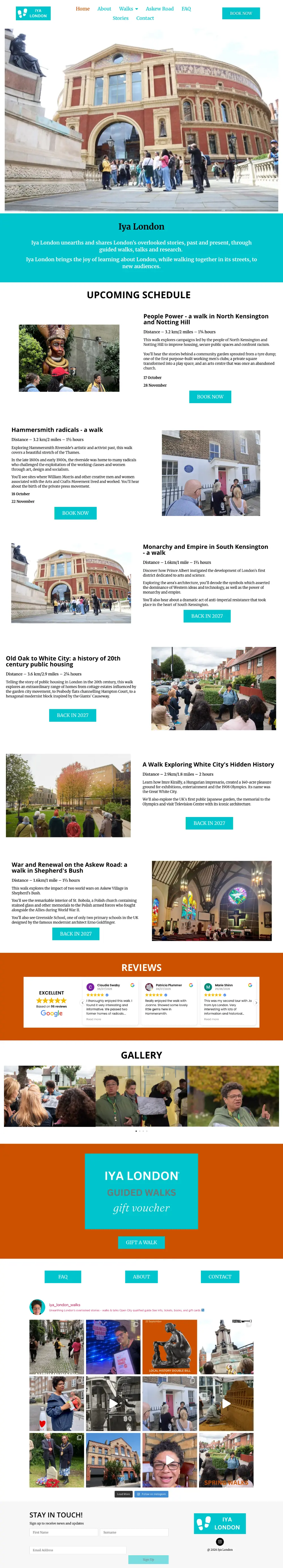 Screenshot of the whole Iya London Walks home page