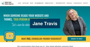 Jane Travis website homepage, tinted blue with the name Jane Travis on top