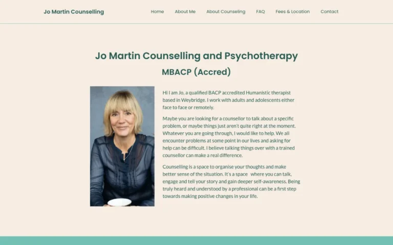 Home page of the Jo Martin Counselling and Psychotherapy website