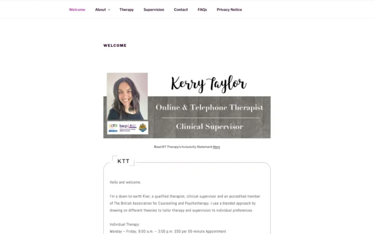 Home page of the KT Therapy website