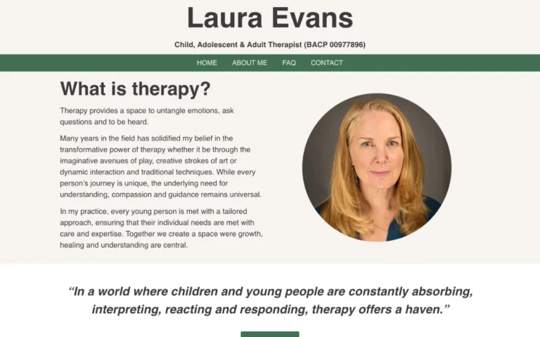 Home page of the Laura Evans Therapy website