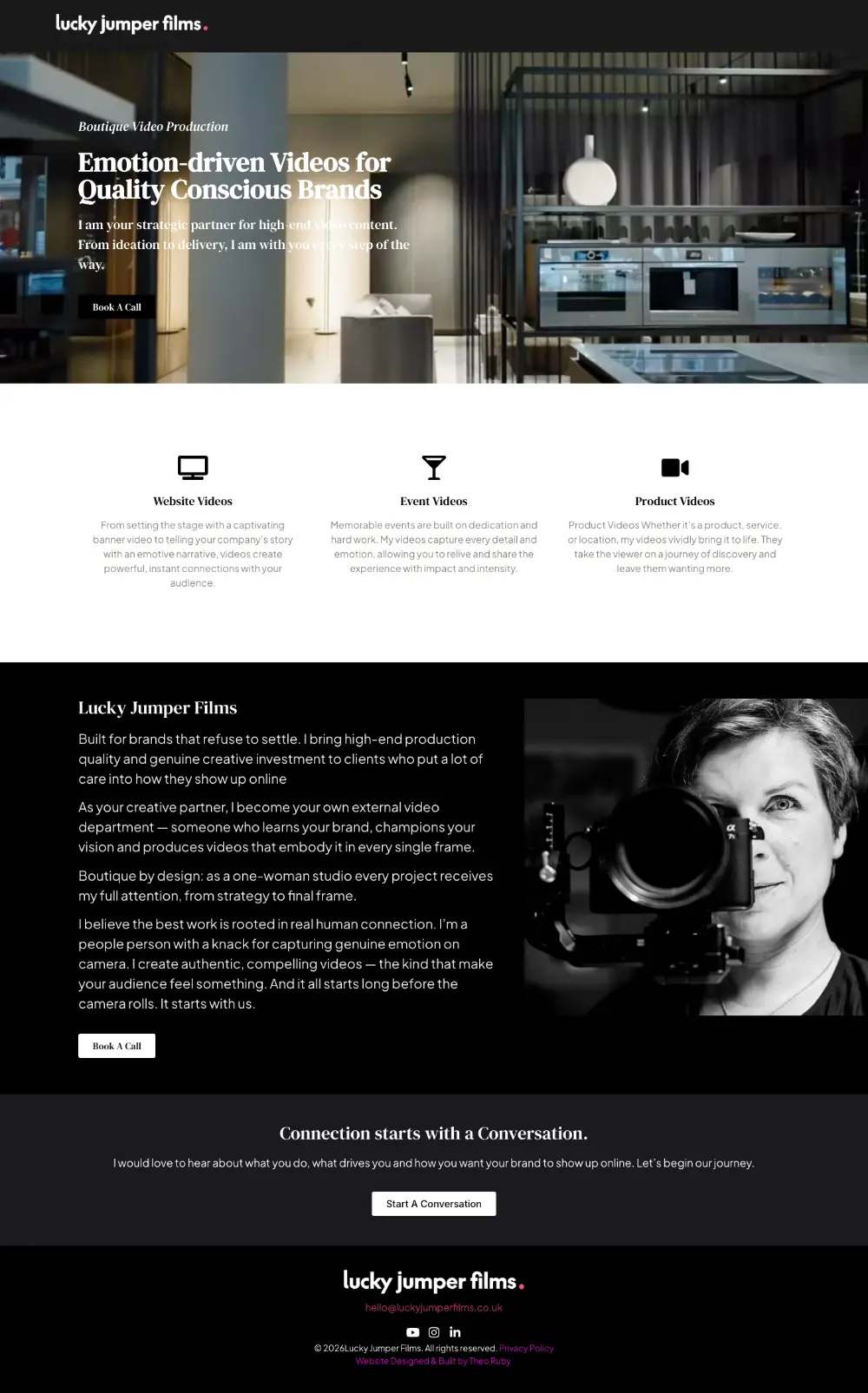 Screenshot of the whole Lucky Jumper Films home page