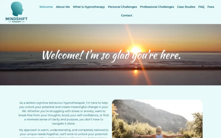 Home page of the MindShift Therapy website