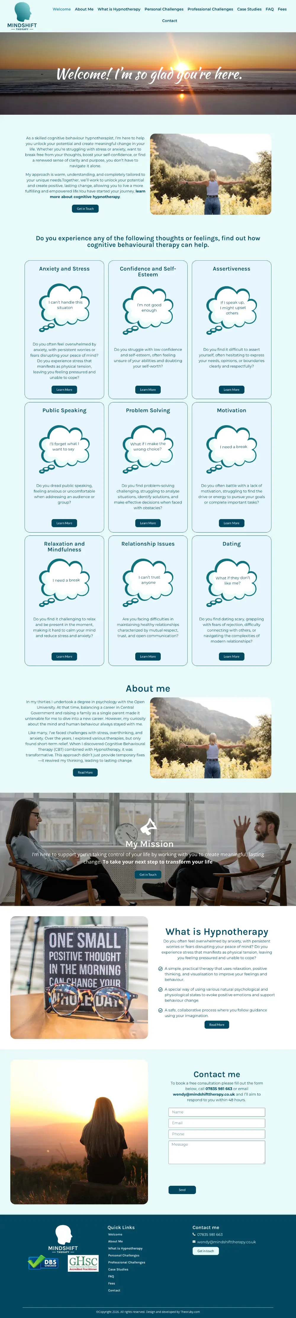 Screenshot of the whole MindShift Therapy home page