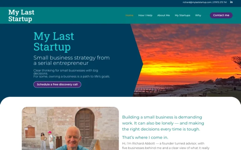Home page of the My Last Startup website