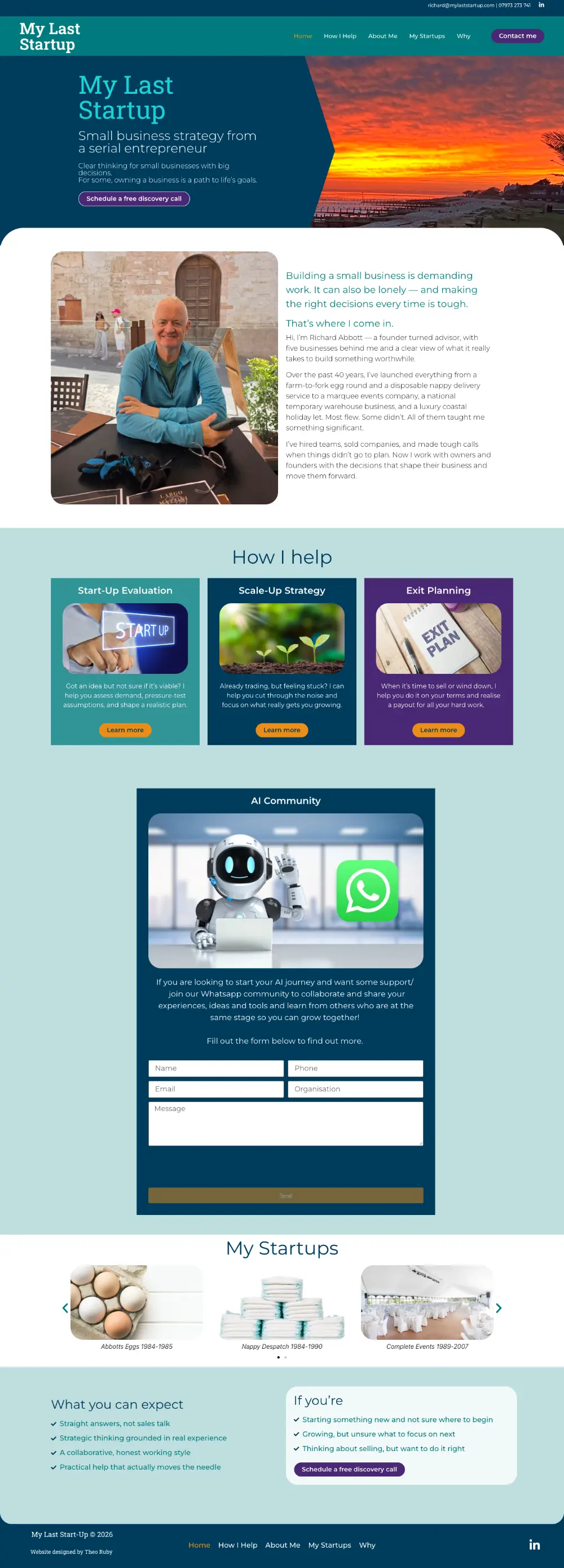 Screenshot of the whole My Last Startup home page