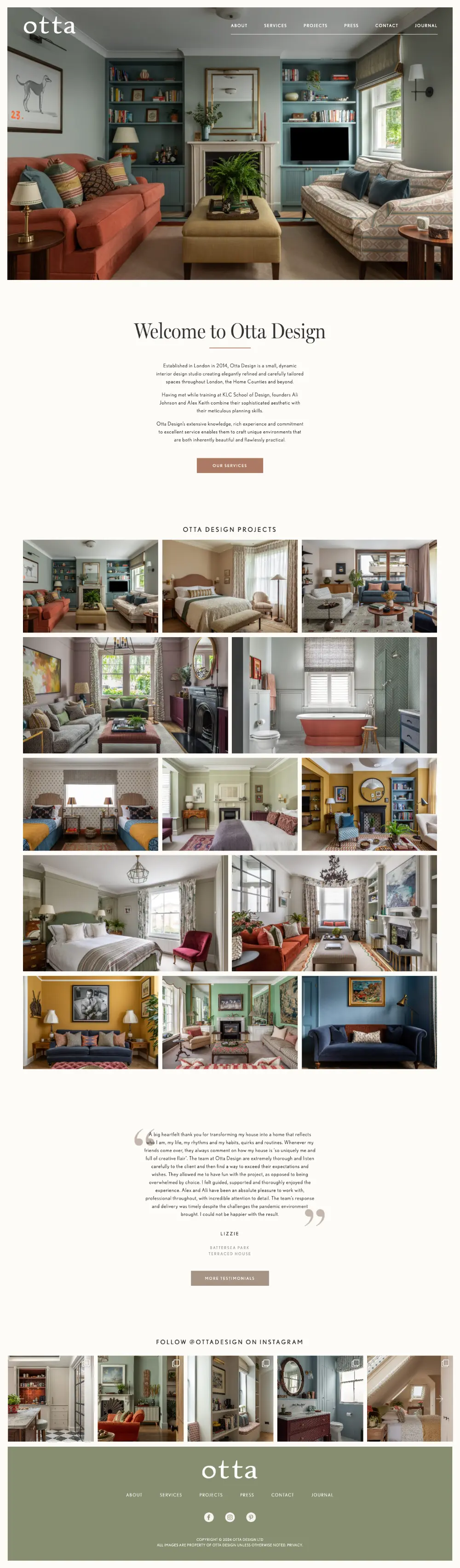 Screenshot of the whole Otta Design home page