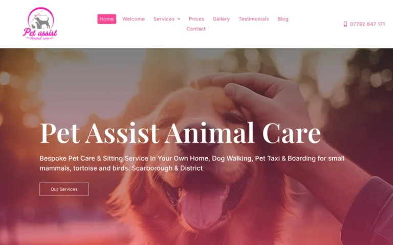 Home page of the Pet Assist Animal Care website