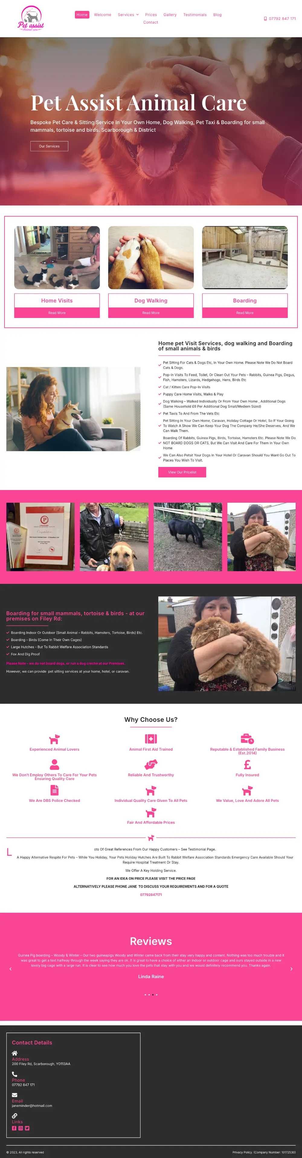 Screenshot of the whole Pet Assist Animal Care home page