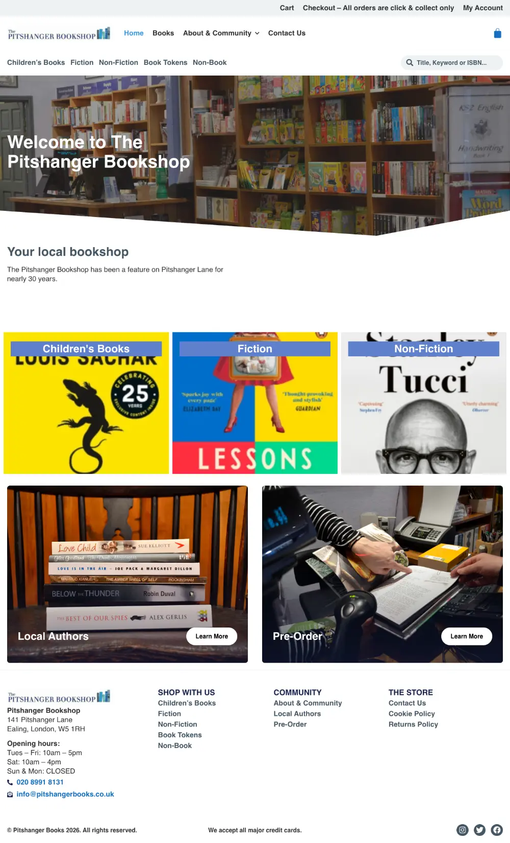 Screenshot of the whole Pitshanger Books home page
