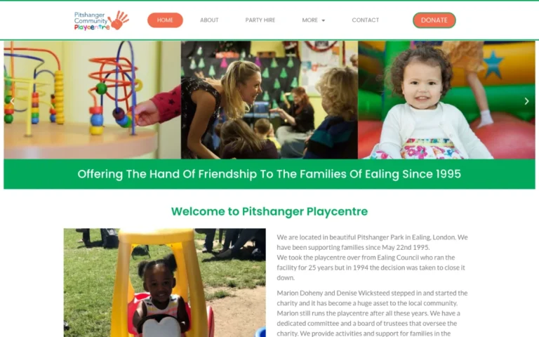 Home page of the Pitshanger Community Playcentre website