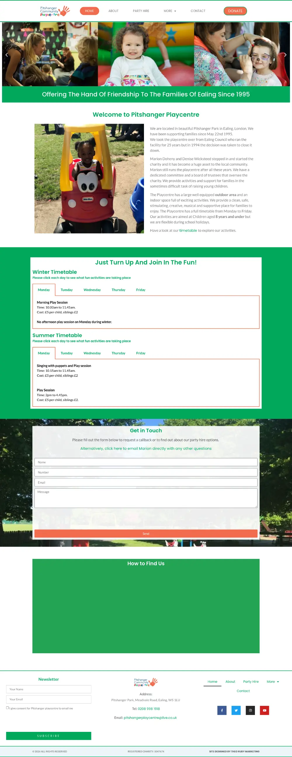 Screenshot of the whole Pitshanger Community Playcentre home page
