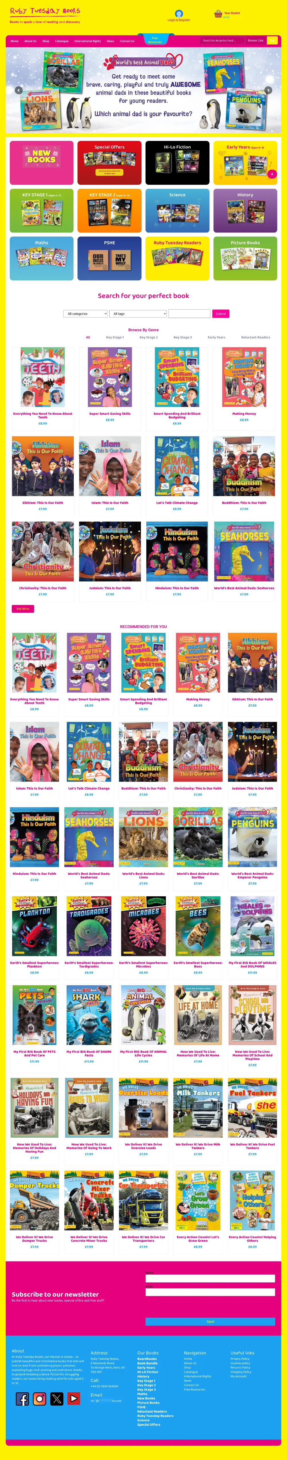 Screenshot of the whole Ruby Tuesday Books home page